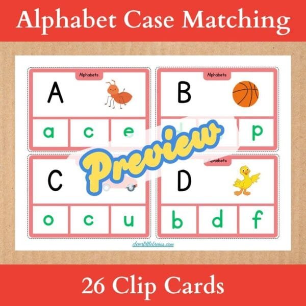 A - Z Alphabet Case Matching Clip Cards With Pictures | Match Uppercase to Lowercase Letters | Preschool Montessori - Image 2