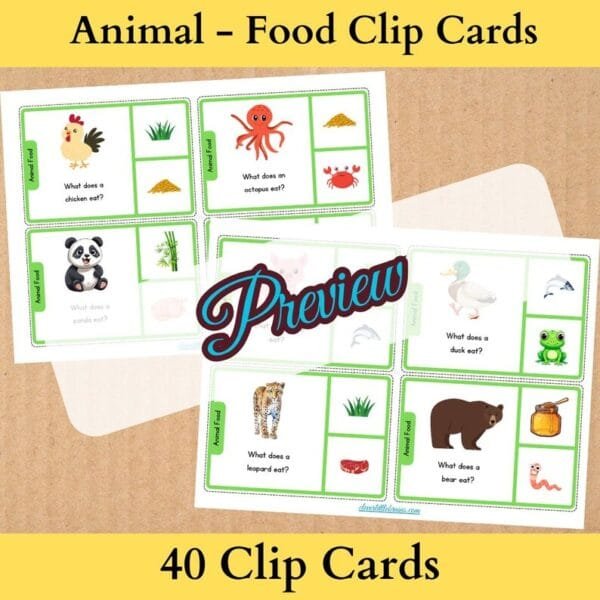 40 Animals And Their Food Clip Cards | Animal Food Matching With Pictures | Animal Food Clip Cards | Montessori Preschool - Image 4