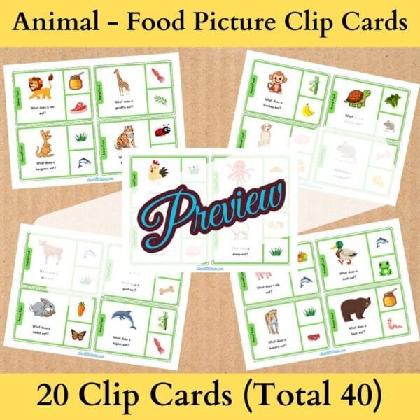 40 Animals And Their Food Clip Cards | Animal Food Matching With Pictures | Animal Food Clip Cards | Montessori Preschool - Image 2