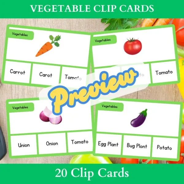 Vegetable Clip Cards - Fun Spelling & Name Matching Activity for Kids | Identify Vegetables Names With Pictures - Image 2