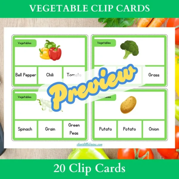 Vegetable Clip Cards - Fun Spelling & Name Matching Activity for Kids | Identify Vegetables Names With Pictures - Image 3