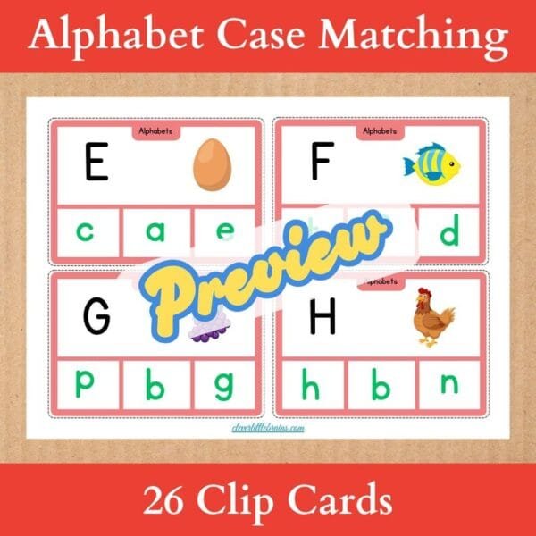 A - Z Alphabet Case Matching Clip Cards With Pictures | Match Uppercase to Lowercase Letters | Preschool Montessori - Image 3