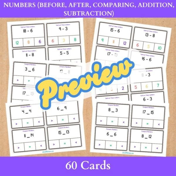 Numbers Activity Clip Cards | Number Sequencing | Addition | Subtraction | Comparison | Printable Math Activity For Kids - Image 2