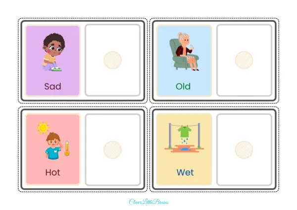 Opposites For Kids With Names & Pictures | Opposites Flashcards For Kindergarten In English | Montessori Activity Cards For Kids