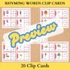 Rhyming Words Clip Cards for Preschool Kids