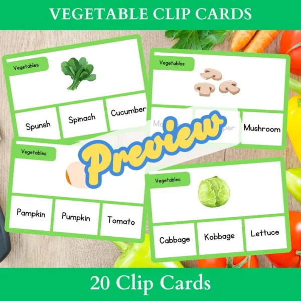 Vegetable Clip Cards - Fun Spelling & Name Matching Activity for Kids | Identify Vegetables Names With Pictures - Image 4