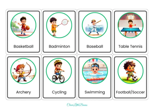 Sports & Games Names Flashcards With Pictures In English For Kids | Sport Name And Picture Cards | Montessori Activity - Image 3