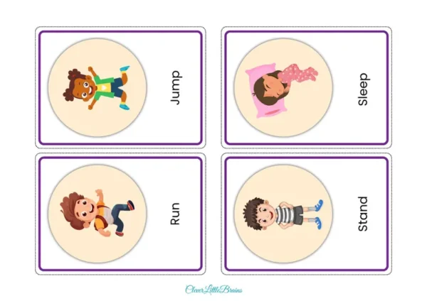 32 Action Verbs Flashcards For Kids | Action Words In English With Pictures | Montessori Learning Toddler Activities - Image 4