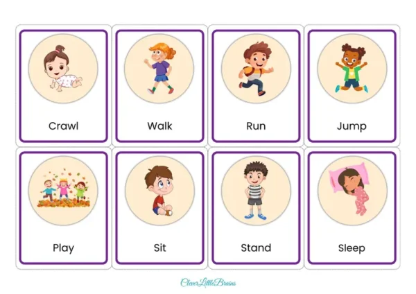 32 Action Verbs Flashcards For Kids | Action Words In English With Pictures | Montessori Learning Toddler Activities - Image 3