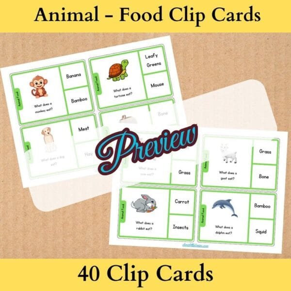 40 Animals And Their Food Clip Cards | Animal Food Matching With Pictures | Animal Food Clip Cards | Montessori Preschool - Image 5