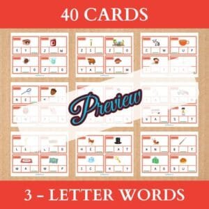 Missing 3-Letter Words Clip Cards For Kindergarten